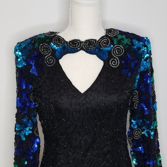 NWT Vintage Scala 100% Silk Beaded Cocktail Dress Gantos - Picture 2 of 13